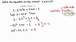 Trigonometry: solve cos (2x) + 3 sin x = 2