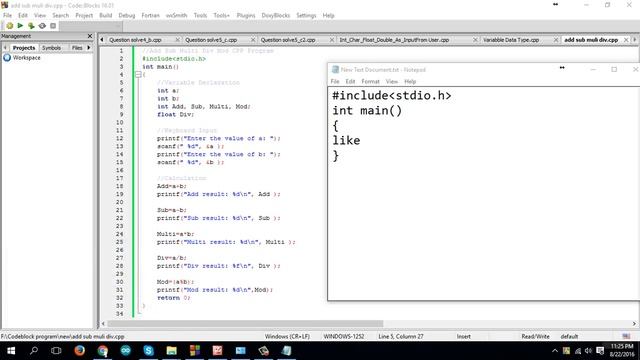 CPP Program (Addition, Subtraction, Multiplication, Division and Mod)