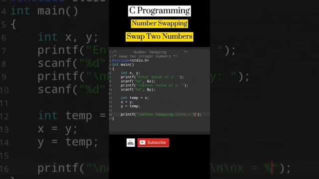 C Programming|Number Swapping| Swap Two Integer Numbers | #cprogramming #programming #coding #short