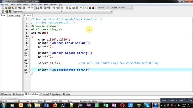 How to use strcat( ) pre defined library function of string.h in c programming language