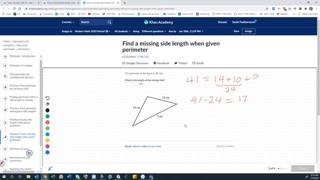 Modern Math KA find a side when given a perimeter смотреть онлайн
