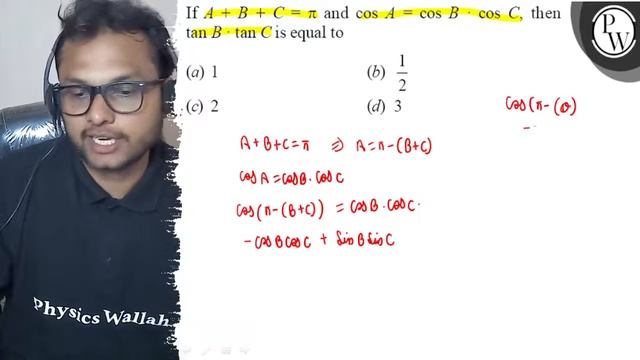 If \( A+B+C=\pi \) and \( \cos A=\cos B \cdot \cos C \), then \( \t... смотреть онлайн