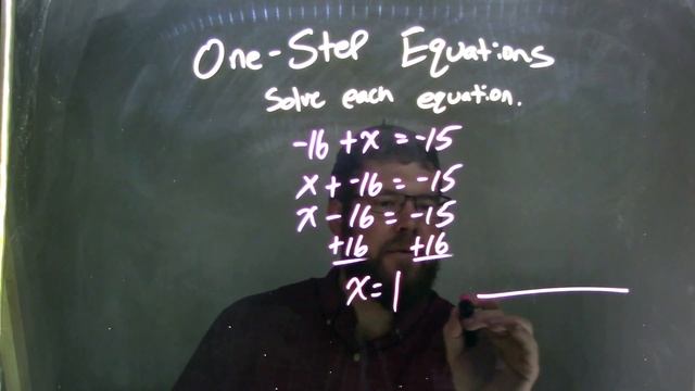 Solve -16+x=-15 смотреть онлайн