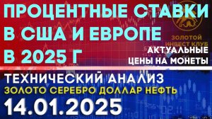 Процентные ставки в США и Европе в 2025 г. Анализ рынка золота, серебра, нефти, доллара 14.01.2025 г