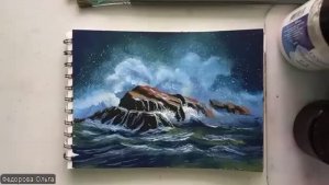 Гуашь. Ночной шторм