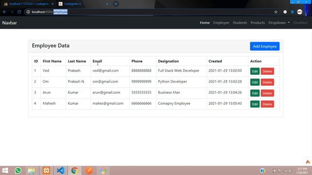 CI4 CRUD-4/4: How to Delete data by id from database using GET and DELETE method in Codeigniter 4