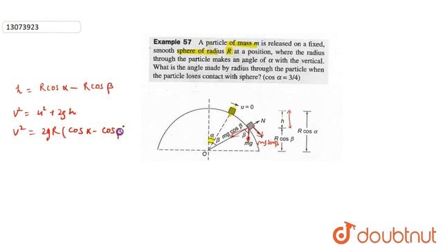 A particle of mass m is released on a fixed. Smooth sphere of radius R at a position, where the ... смотреть онлайн
