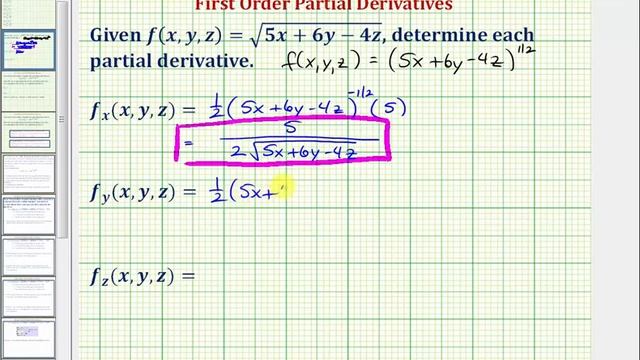 Ex: Find the Partial Derivative of a Function of Three Variables (Square Root)