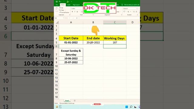 Working days Calculator in Excel #exceltricks