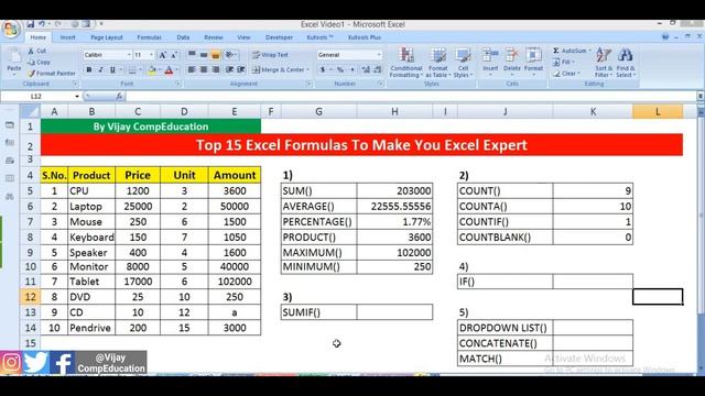 15 Most Important Excel Formula That Can Make You Expert In Excel | Excel Formula And Functions