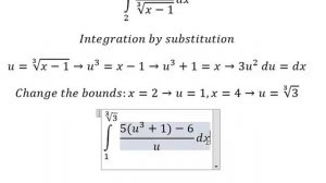 Calculus Help: Integral ∫ From 2 to 4 (5x-6)/∛(x-1) dx - Integration by substitution