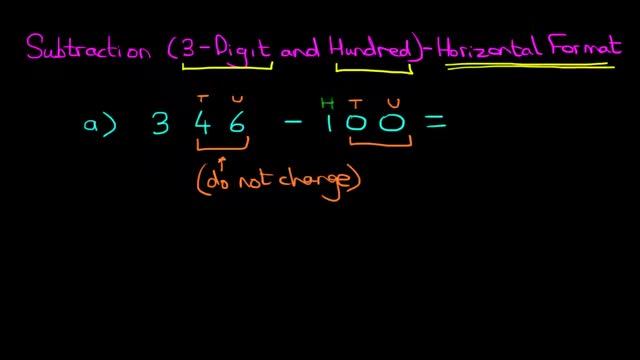 Subtraction (3-Digit Numbers and Hundred) - Horizontal Format