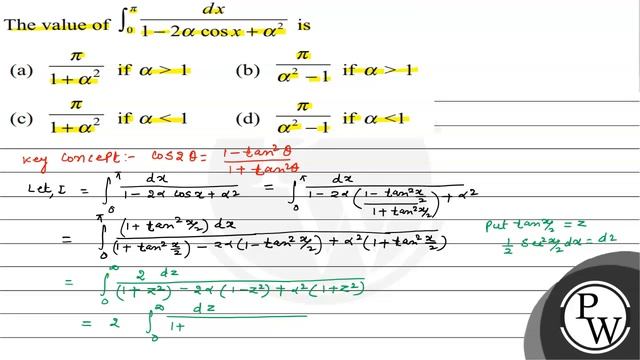 The value of \( \int_{0}^{\pi} \frac{d x}{1-2 \alpha \cos x+\alpha^... смотреть онлайн