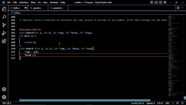 Learn C Code | Write a Function to Calculate the Sum, Product & Average of two Number by Help ARRAY