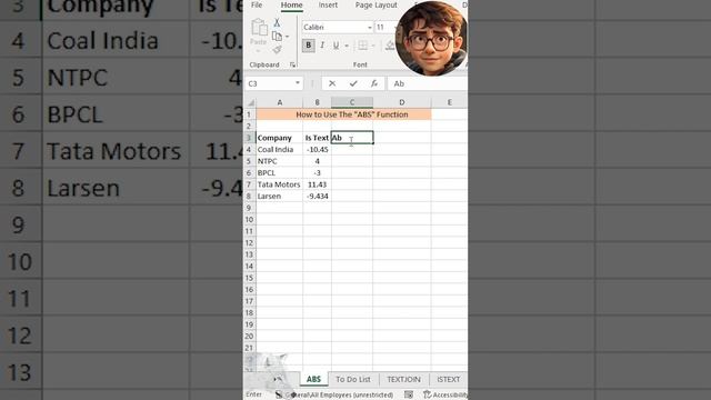 How to use The ABS Function #excel #msoffice #microsoftoffice #tutorial #excelclasses #function