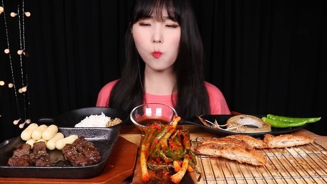 치즈돈까스 떡치즈 스테이크 파김치 먹방😋 Cheese Pork cutlet, rice cake cheese, Steak, Green onion kimchi Mukbang ASMR