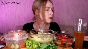 MUKBANG | Пюре, котлеты, купаты, овощи гриль | Potatoes, meatballs, sausages, grilled не ASMR