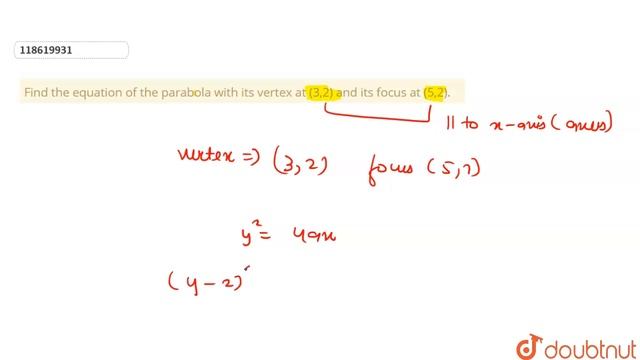 Find the equation of the parabola with its vertex at (3,2) and its focus at (5,2). смотреть онлайн