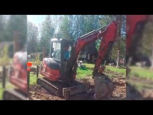 Сертолово. Выкапываем огромный камень мини-экскаватором.