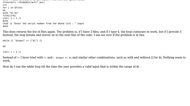 Unix & Linux: while loop to check for user input not in for loop смотреть онлайн