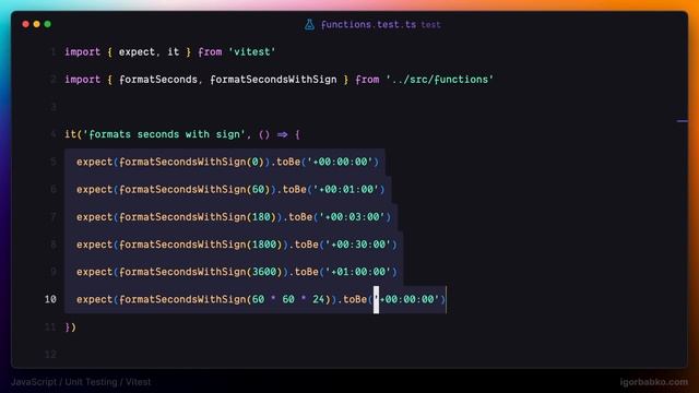 JavaScript Unit тестирование для новичков #5 - Тестирование функции formatSecondsWithSign