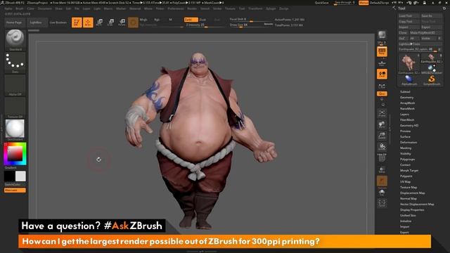 #AskZBrush_ “How can I get the largest render possible out of ZBrush for 300ppi printing_” (720p)