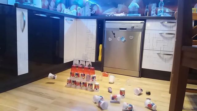 Разбиваю пирамиду из стаканов с помощю ратки смотреть онлайн