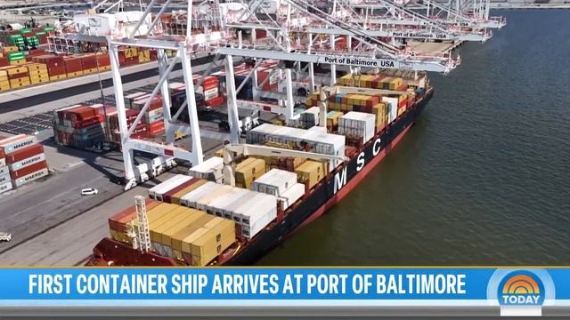 First container ship arrives at Baltimore port since bridge collapse