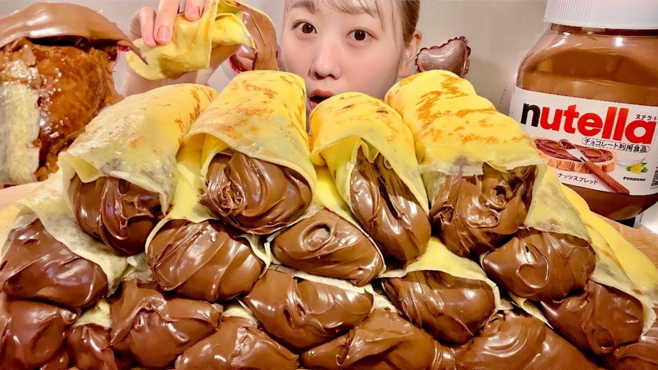 ASMR Nutella Chocolate Crepe Rolls【Mukbang/ Eating Sounds】 смотреть онлайн