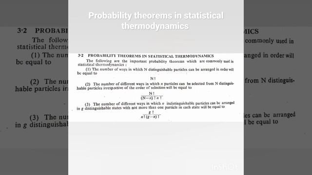 Probability Theorems in statistical thermodynamics/Physical chemistry