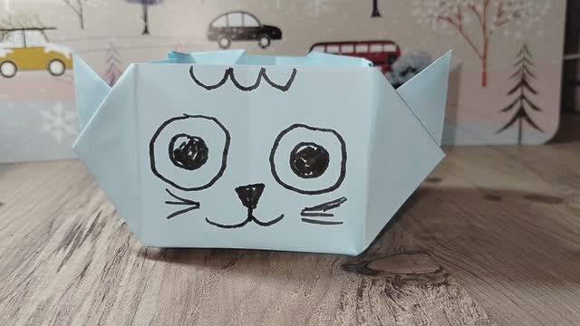 Оригами. Как сделать коробочку котика из бумаги. Поделки из бумаги.
