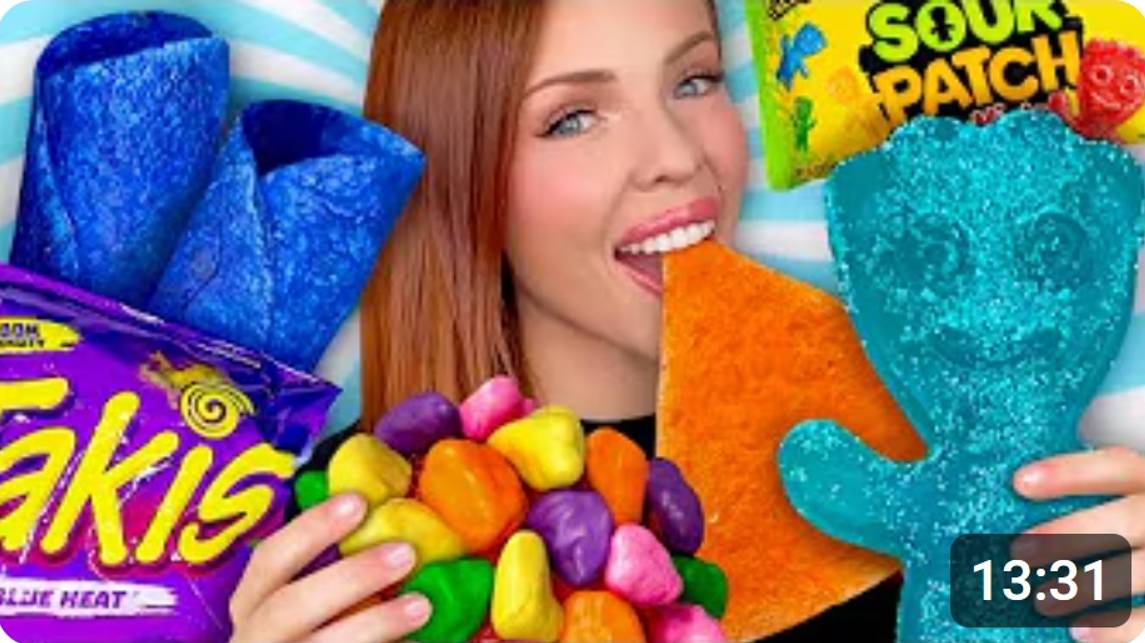 ASMR MUKBANG, самая большая в мире желейная конфета, Giant Sour Patch Kids, Blue Takis, Nerds Cluste