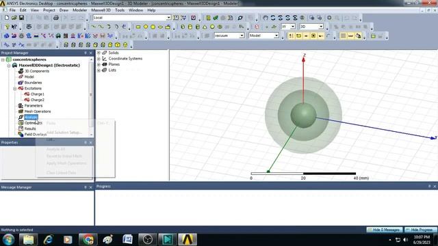 Ansys Maxwell Tutorial: Electric field  and Voltage vs. distance of concentric  charged spheres