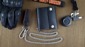 Компактный байкерский кошелек в стиле Harley-Davidson. Натуральная кожа. Ручная работа.