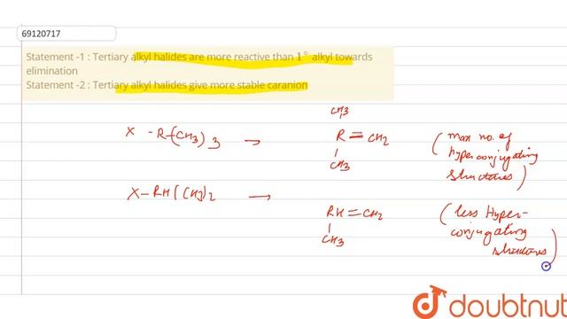 Statement -1 : Tertiary alkyl halides are more reactive than `1^(@)` alkyl towards elimination смотреть онлайн