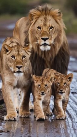 Majestic Journey_ A Lion Family Roams the Savanna