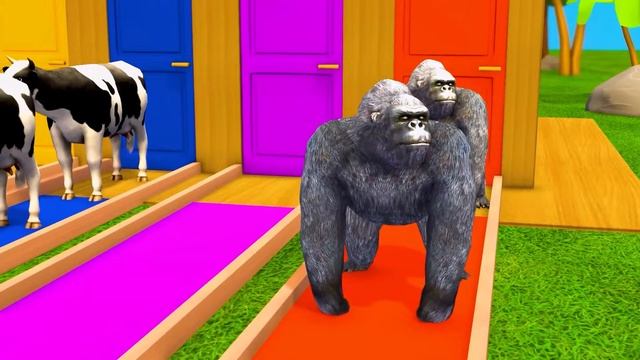 Long Slide Game With Elephant Cow Lion Gorilla 3d Animal Game Funny 3d Animals Cage Game смотреть онлайн