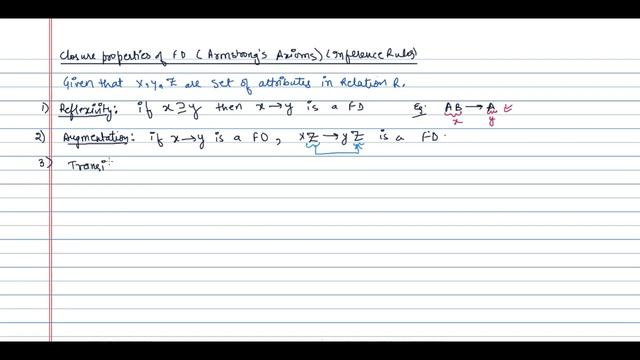 Database [DBMS] - Closure properties of functional Dependencies - Armstrong axiom - Inference Rules