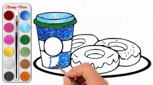 How to draw and color a cup of coffee with donut. Easy drawing step by step.