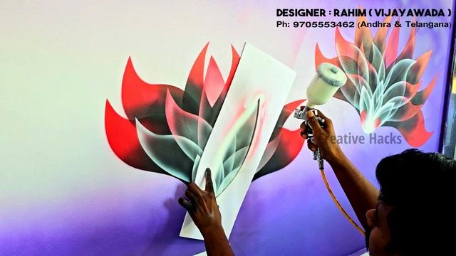 3D Floral Spray paint Art: Livingroom Wall Transformation
