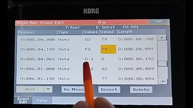 KorgPa700 Запись аккордовой последовательности.
