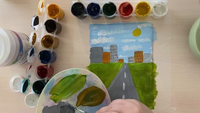 Рисунок «Весна пришла». Как нарисовать весенний рисунок красками в школу. Городской пейзаж.