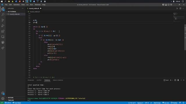 ROUND-ROBIN CPU scheduling algorithm in bash || Shell script || Bangla