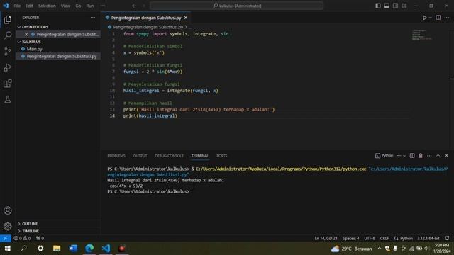 ALGORITMA, PEMROGRAMAN KOMPUTER MENGGUNAKAN PYTHON | INTEGRAL TAK TENTU FUNGSI TRIGONOMETRI