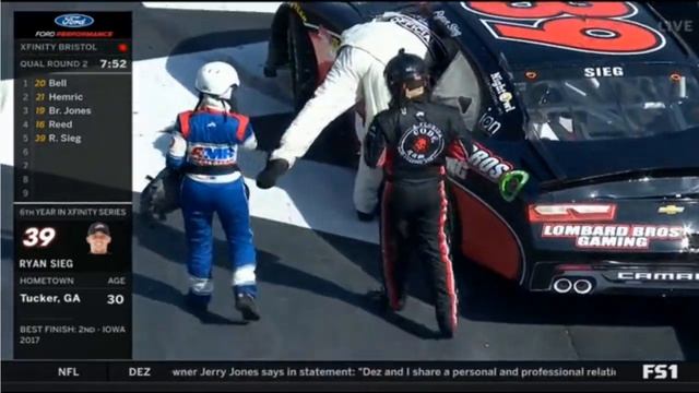 NASCAR Xfinity Series 2018. Qualifying Bristol Motor Speedway. Ryan Sieg Crash