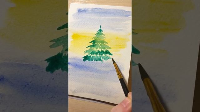 Рисуем елку акварелью  #акварель #елка #новыйгод #рисунокелки #рисование #рисунок #творчество