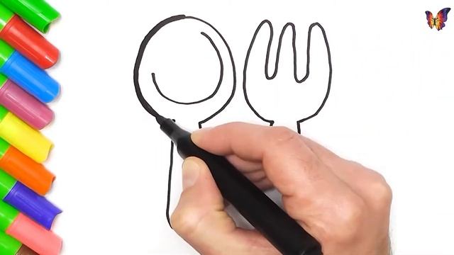 Как нарисовать ложку и вилку для детей / how to draw spoon and fork drawing for kids смотреть онлайн