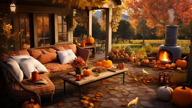 Encantador ambiente de jardín otoñal - Música tranquila y fuego crepitante, Hojas que caen смотреть онлайн