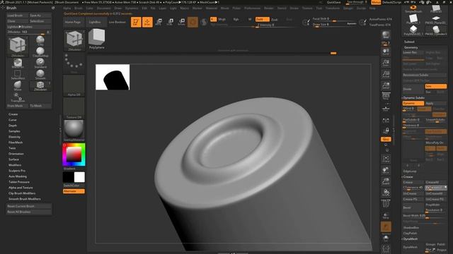 Intro to ZBrush 035 - Dynamic Subdivisions and Creasing! Easy non-destructive smooth results! (720p)