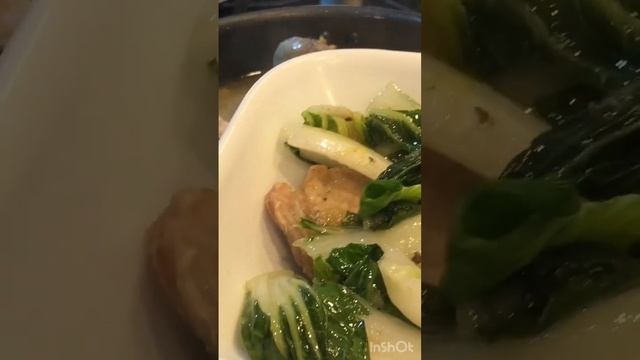 #short, pork bone soup  with bok choy, simple   type of asian  cooking